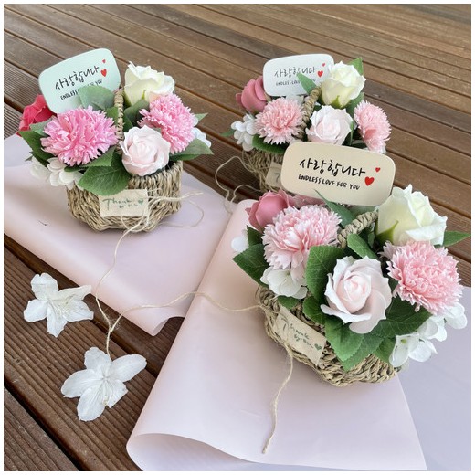 더라임코리아 카네이션 비누꽃 꽃바구니 상품 이미지